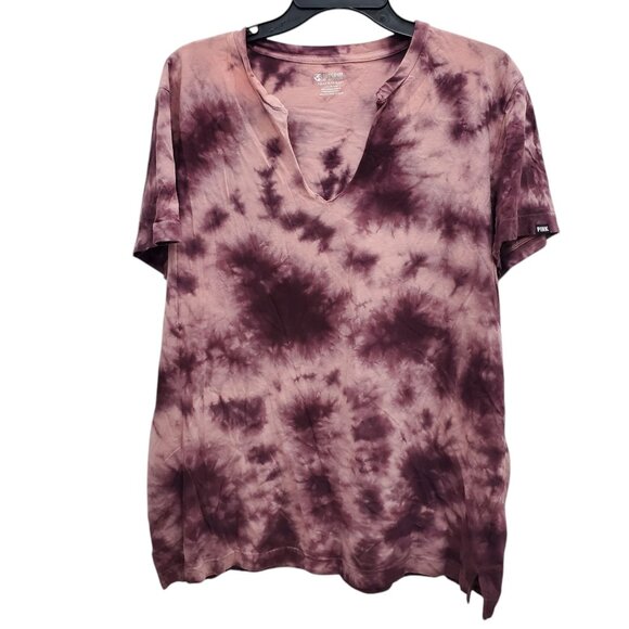 PINK Victoria's Secret Kinder to the Planet Mauve Tie Dye‎ Notched V-Neck Tee L - Picture 1 of 6